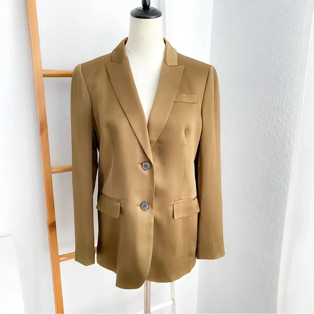 J. Crew Long Parke Blazer In Luster Crepe Earth Brown Women’s 2 NEW